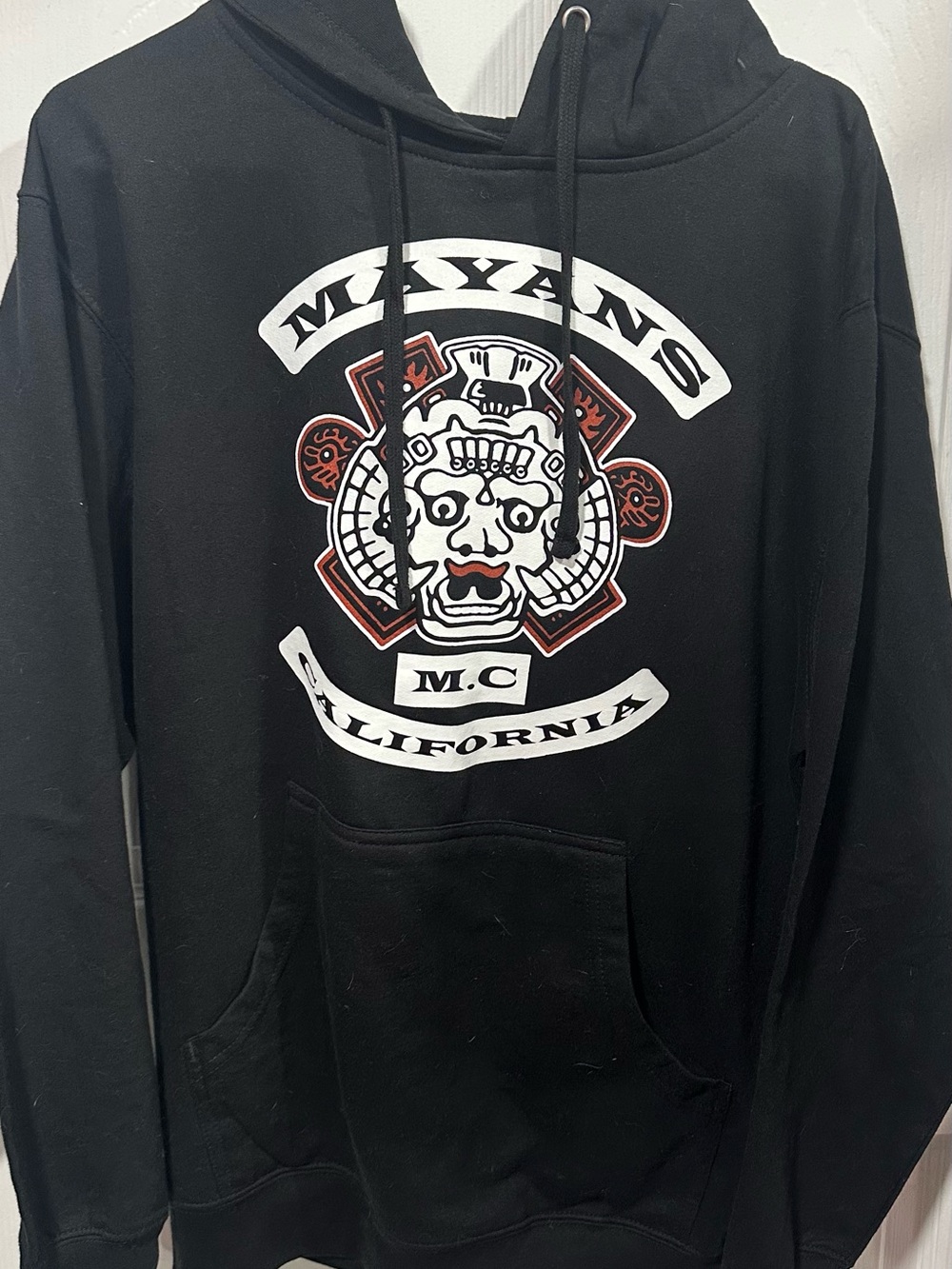 Maya Black Hoodie with White and Red Graphic Logo